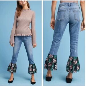 Anthropologie Pilcro Floral Lace Flare Cuff Women’s 26 Boho Festival Whimsical